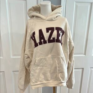 Hazel Cream Oversized Hoodie with Red Lettering